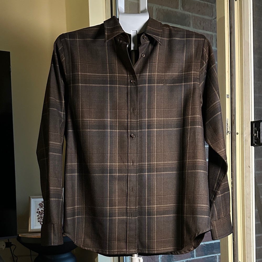 Ralph Lauren Women's Brown Plaid Button Down Shirt
